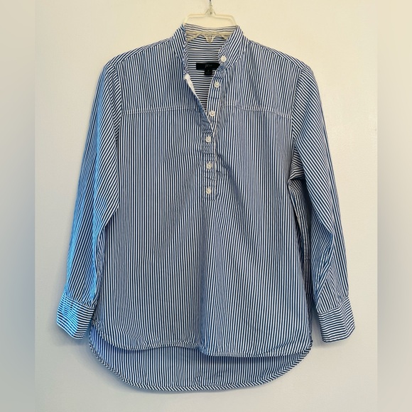J. Crew Tops - J.Crew blue and white striped cotton popover shirt size 2